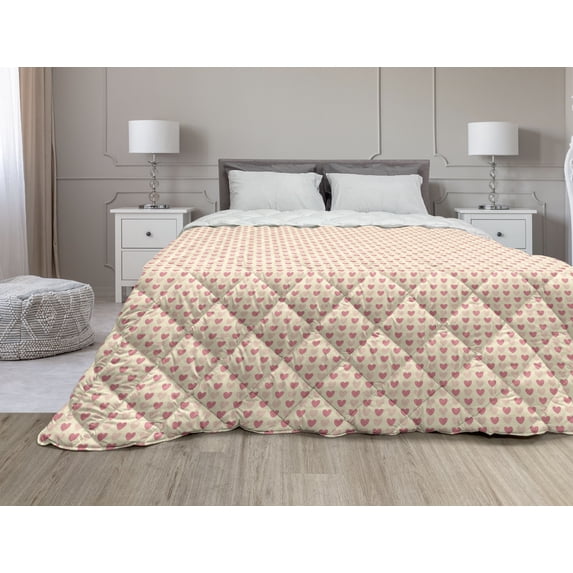 Floral Down Alternative Comforter, Cream and Purple Tulip Flowers Repetitive Pattern Romantic Spring Design, Microfiber Quilt for All Season, 5 Sizes, Purple Cream Pale Pink, by Ambesonne