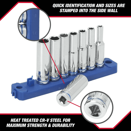 HYPER TOUGH 19-PIECE 1/4 INCH DRIVE DEEP RATCHET AND SOCKET SET (SAE AND MM)