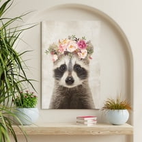 WFSposter Cute Raccoon Canvas Painting Retro Animal Portrait Wall Art Decor Funny Raccoon with Garland Picture Framed Safari Animal Art Print Posters for Nursery Kids Bedroom Home Decoration 12x16"