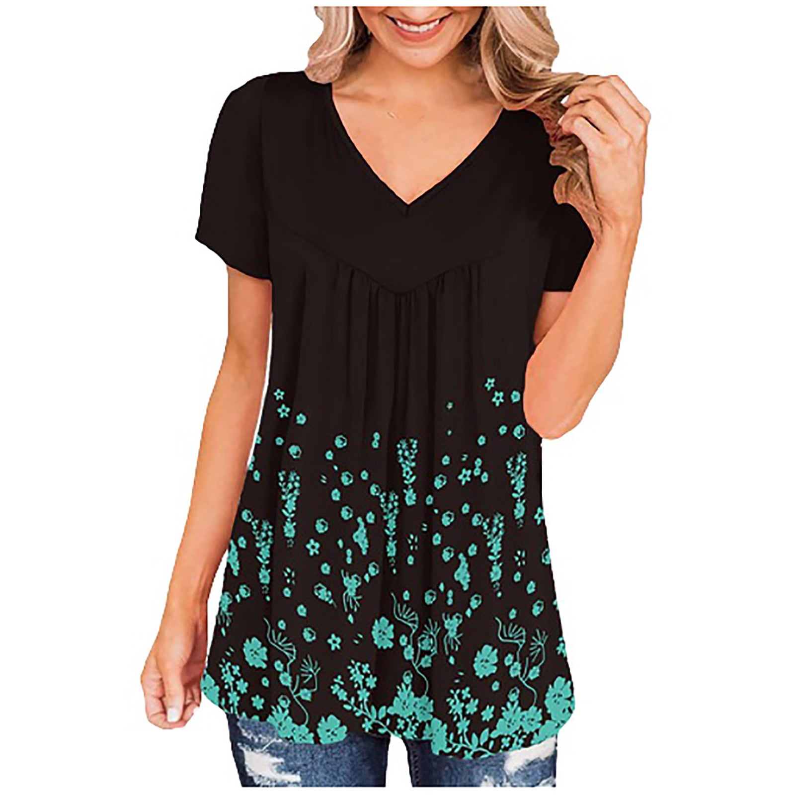 V Neck Short Sleeve Tops Shirt 