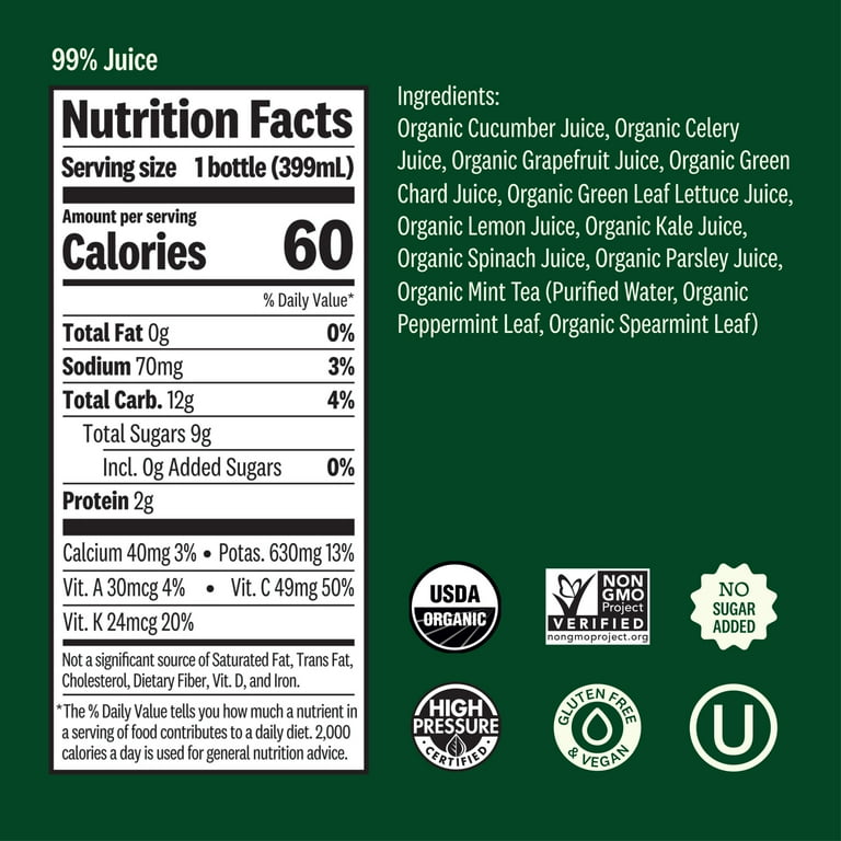 Suja Organic, Uber Greens Cold Pressed Juice Drink, 13.5 fl oz Bottle