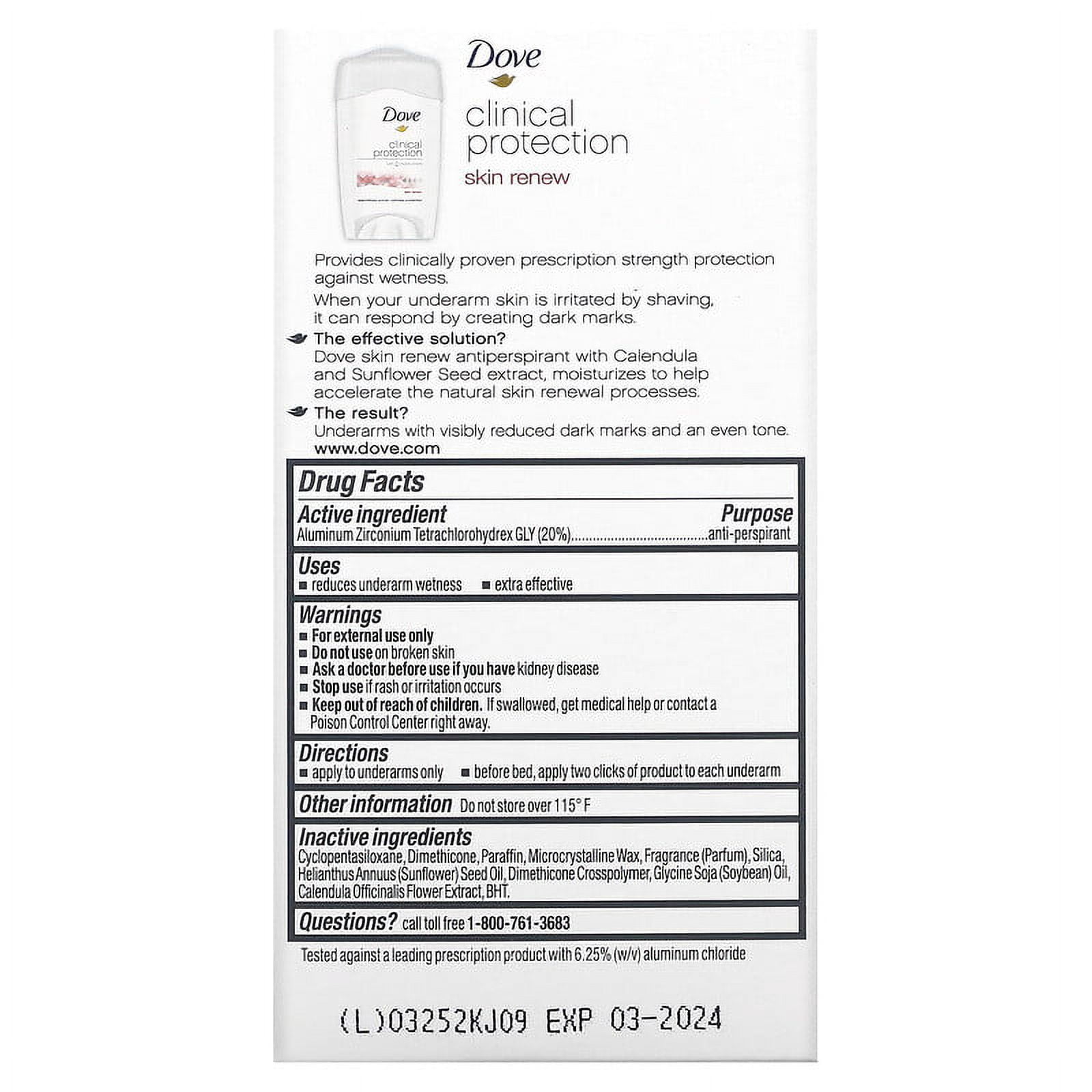 Dove, Clinical Protection, Prescription Strength, Anti-Perspirant Deodorant, Skin Renew, 1.7 oz (48 g) Pack of 3