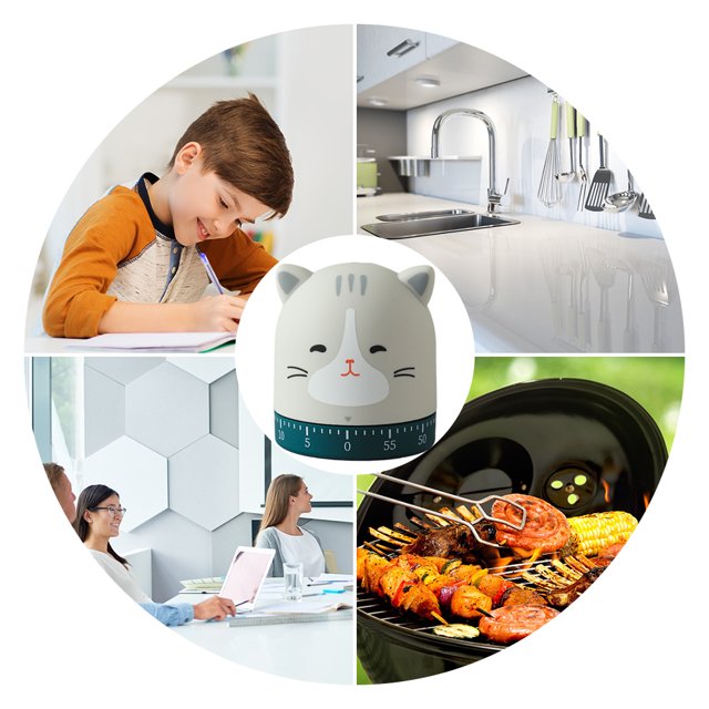 Temporizador de cocina con forma de gato, temporizador de 60 minutos, temporizador giratorio de 360 grados para hornear y hervir