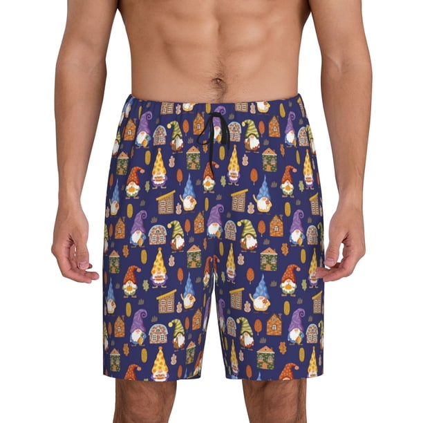 Balery Gnomes And Houses Pantalones cortos de pijama de punto de algodón para hombre con cinturilla y bolsillos-Large