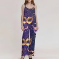 thumbnail image 4 of Fgvctg Mardi Gras Womens Jumpsuits Sleeveless Carnival Party Spaghetti Straps Overalls Trendy Wide Leg Pant Mask Print Bib Overalls Romper Sprimg Pants With Pockets Dark Purple L, 4 of 4