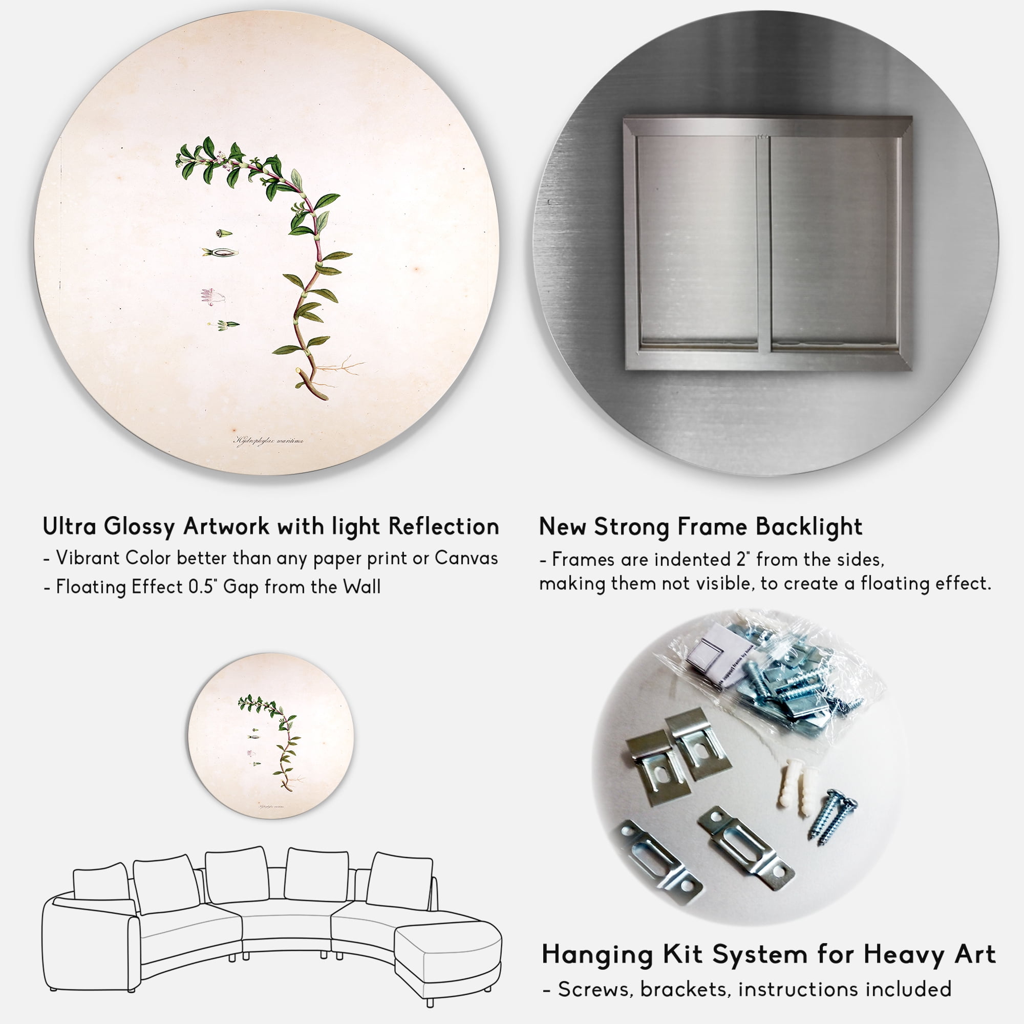 Designart 'Ancient London Plants II' Farmhouse Circle Metal Wall Art 36x36 - Disc of 36