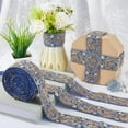 thumbnail image 3 of 10 Yards 2 Inch Blue Jacquard Ribbon Flower Boho Embroidered Woven Fabric Applique Ribbons Sequin Bead Floral Embroidery Trim Tape for Sewing Making Crafts Cloth Christmas Wedding Home Decor, 3 of 9