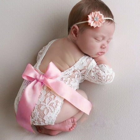 

YOHOME Newborn Infant Baby Girl Boy Photography Props Lace Bow Romper Bodysuit