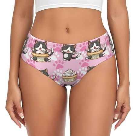 Funny Cute Cat Ice Cream Pink Womens Briefs Underwear  No Show Seamless Underwear for Women  Soft Stretch Women s Panties  Classic Hipster Panties Bikini Underwear Briefs for Ladies