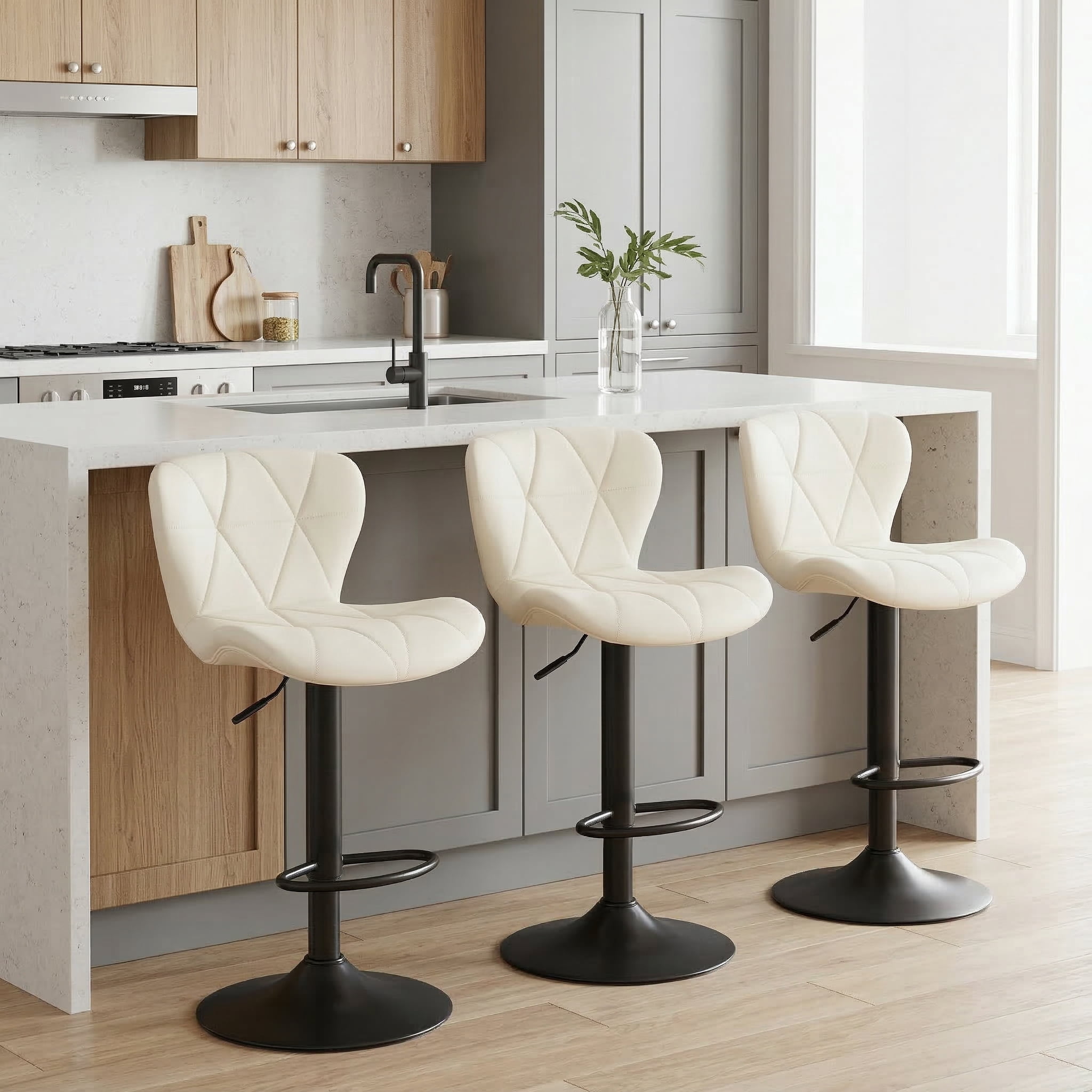 Restworld Solo Classic Adult Low Back Adjustable Seat Height Bar Stools - Set of 4, Beige