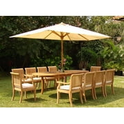 Teak Dining Set:10 Seater 11 Pc - 94" Double Extension Oval Table and 10 Giva Arm / Captain Chairs Outdoor Patio Grade-A Teak Wood WholesaleTeak #WMDSGVu