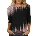 thumbnail image 2 of Charella Women's Spring 3/4 Sleeves Shirts Mid Length Sleeves Casual Shiny Pullover Tee Tops Blouse Black,6, 2 of 5