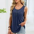 thumbnail image 4 of Women Summer Henley Tank Tops Casual Pleated Crewneck Button Sleeveless Tshirts Trendy Loose Fit Comfy Solid Color Camisole, 4 of 6