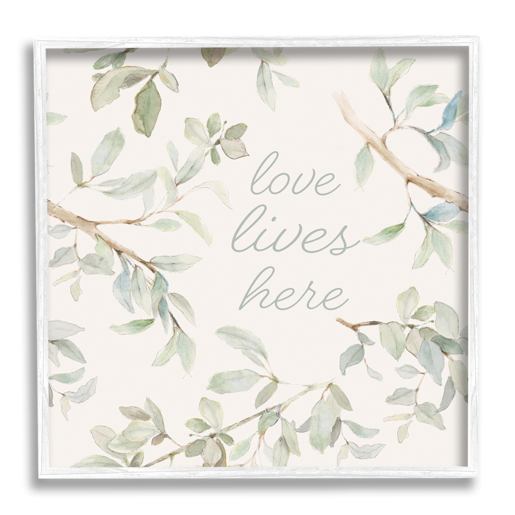 Stupell Industries Love Lives Here Cursive Botanical Branches Phrase Graphic Art White Framed Art Print Wall Art, Design by Lanie Loreth