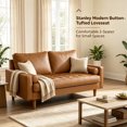 thumbnail image 2 of Koby Home's X Collection Stanley Modern Button-tufted Loveseat, Upholstered in Faux Leather with Track Arms, Cushion Back, and Wooden Legs, 2-Seater for Small Space, Tan Brown Color, 2 of 7