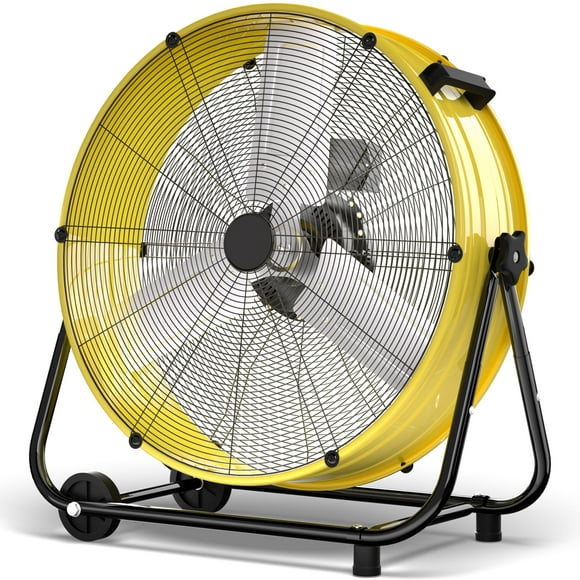 Uthfy Ventilador de tambor industrial de alta resistencia, ventilador de piso de alta velocidad con 3 velocidades, ventilador de garaje de metal con inclinación de 360° para almacén, comercial, taller