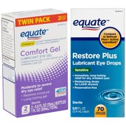 Equate Sensitive Restore Plus Lubricant Eye Drops / Comfort Gel Lubricant Eye Drops Bundle