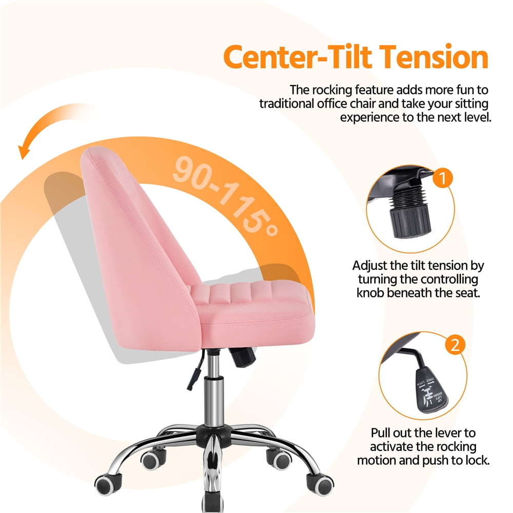 Alden Design Modern Tufted Faux Leather Armless Desk Chair for Home Office, Pink