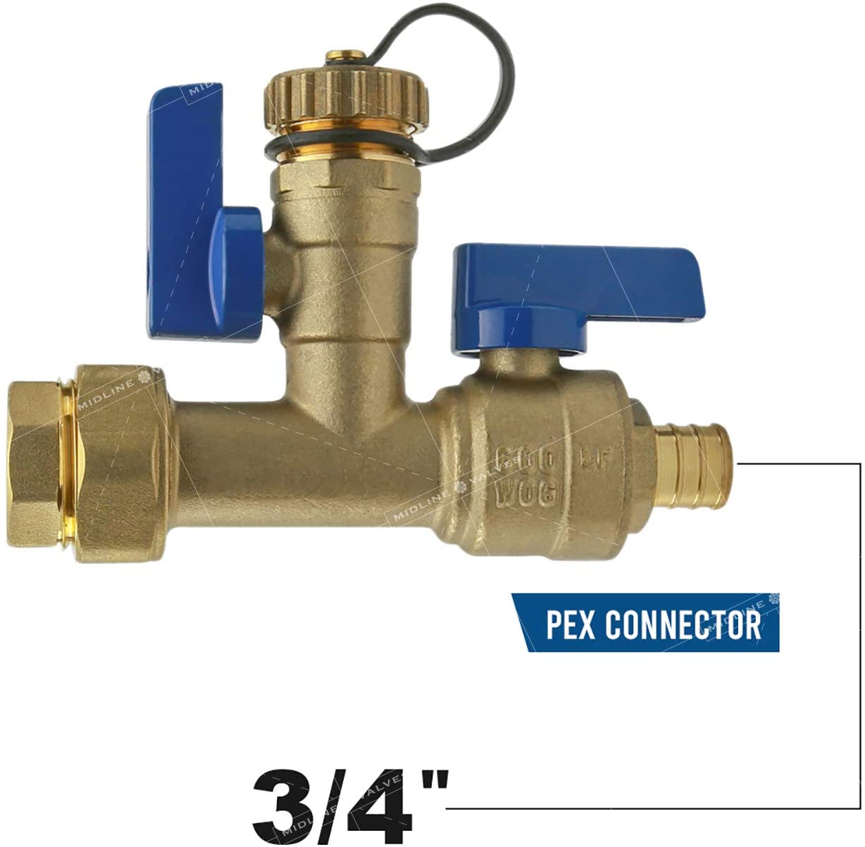 Midline Valve Tankless Water Heater Kit- Set of 2 Heavy Duty Hot and Cold Isolation Valves with Cleanouts, Lead-Free, Full Port, Water Shut-off, Forged Brass, 3/4 in. Pex Connections