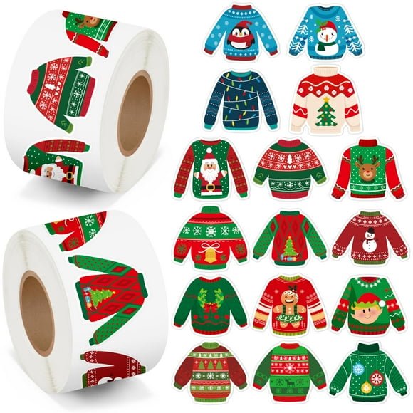 Pegatinas navideñas para suéteres BeYuMi, 1000 unidades, 2 rollos