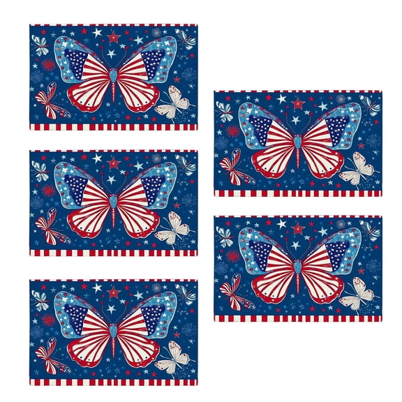 SLYNSHome 1Pcs 250th Anniversary Placemats USA Red Blue Stars Butterfly Patriotic Placemats Memorial Day Independence Day Table Mats for Holiday Party