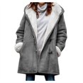 thumbnail image 2 of Womens 2022 Winter Long Sleeve Solid Fuzzy Fleece Open Front Hooded Cardigans Jacket Coats Outerwear with Pocket, 2 of 5