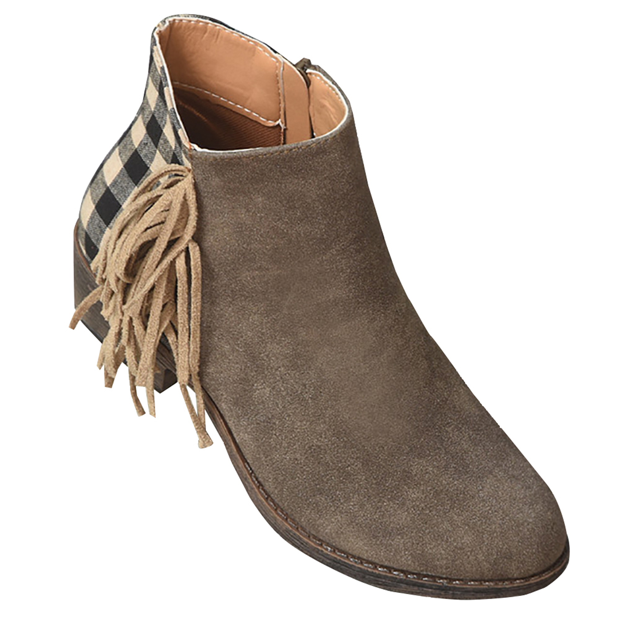 Wodstyle Womens Winter Snow Block Shoes Zip Booties Tassels Skiing Plaid Warm Ankle Boots, Women's, Size: 36, Gray