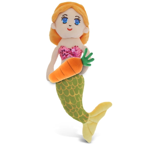 DolliBu Happy Easter Super Soft Plush Green Mermaid with Carrot - Ocean Creature Stuffed Animals with Carrot Plush Toy, Perfect Easter Gift, Spring Easter Plush Animal Toy for Kids, Adults - 14 Inches