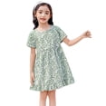 thumbnail image 3 of Youmylove Dresses For Girls Toddler Kids Children Summer Short Sleeve Flower Prints Princess Dress Fashion Cute Green Dress, 3 of 7