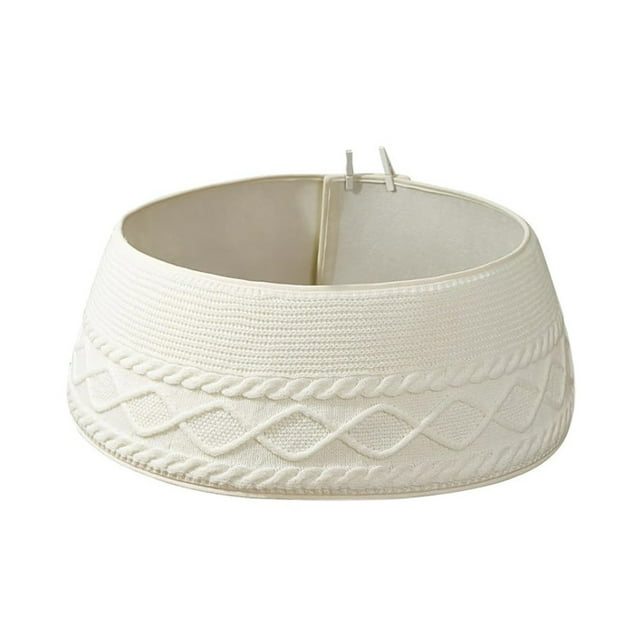 Knitted Christmas Tree Collar: Cream Crossed Diamond Edge Chunky Cable Knit Christmas Tree Collars for Artificial Trees, Farmhouse Rustic Tree Ring Tree Skirt for Christmas Home Décor