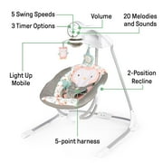 Ingenuity InLighten Baby Swing, 5-Speed, Swivel Infant Seat, Nature Sounds, Lights - Pink, Nally