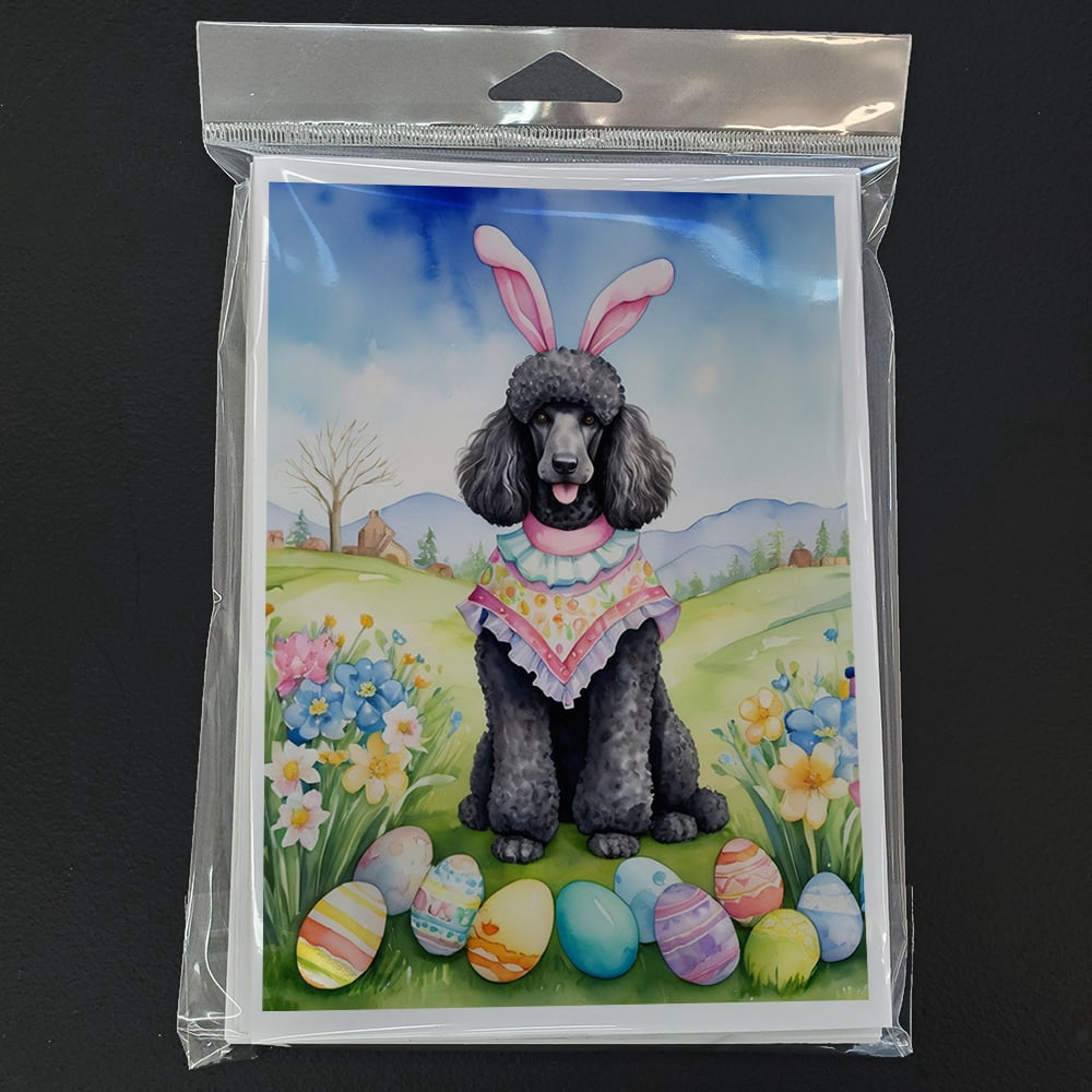 Black Poodle Easter Egg Hunt Greeting Cards Pack of 8 7 in x 5 in