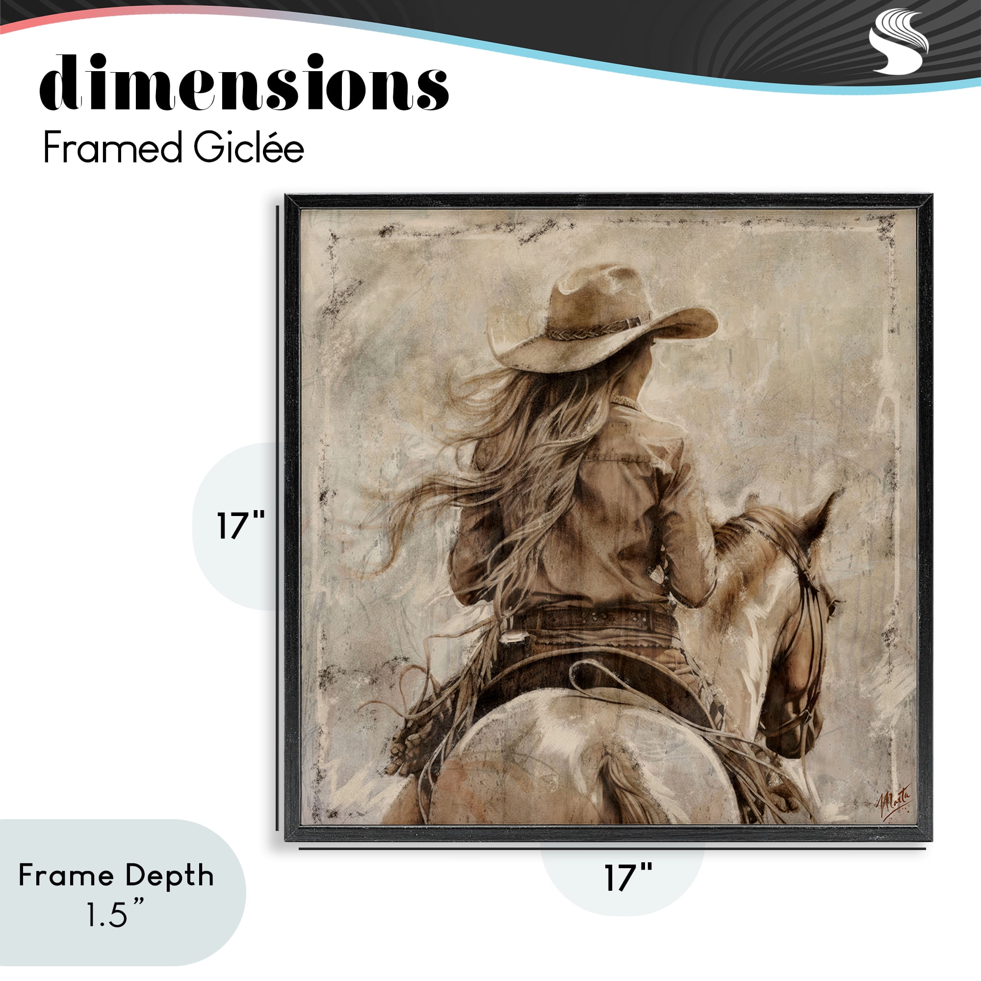 Stupell Industries Windblown Cowgirl on Horseback Black Framed Giclee Art, design by Marta Wiley