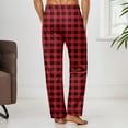 thumbnail image 4 of Men's Pajama Pants Ultra Lightweight Plaid Pjs Bottoms Sleepwear Bottom Pants with Pocket Drawstring Wide Leg Stright Sleep Pants (1-Red, X-Large), 4 of 7