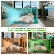 Heated Cat House, Pet Air Conditioned Room, Pet House with Heating and Cooling Function, with Refrigeration, Heating, Ventilation Modes, Suitable for Cats and Small Dogs (Green & Orange)