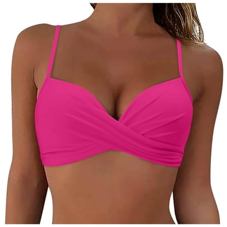 Gerichy Women Underwire Bikini Top Only Push Up Swim Top Bra Swimsuit Tops Padded Bathing Suit Top Hot Pink M