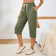 thumbnail image 5 of Womens Capri Sweatpants with Pockets Drawstring Elastic Waist Loose Straight Leg Capris Joggers Pants (M, Army Green), 5 of 7