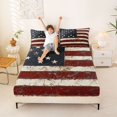thumbnail image 3 of Manfei Rustic American Flag Bed Sheets, Vintage Farmhouse Full Size Sheets, Red White Blue, Black Reversible 4pcs (1 Flat Sheet, 1 Fitted Sheet and 2 Pillowcases), 3 of 6