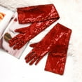 thumbnail image 6 of YUUMIN Long Sequins Gloves 28-inch Shiny Dance Evening Bridal Wedding Gloves Halloween Costume Red One Size, 6 of 7