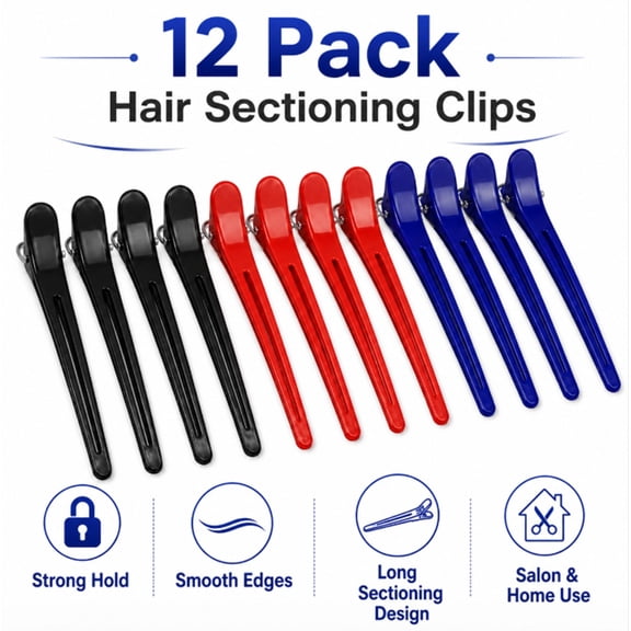 12 Pack Duck Bill Hair Clips, Hair Styling and Sectioning Clips with Silicone Band, TIKA