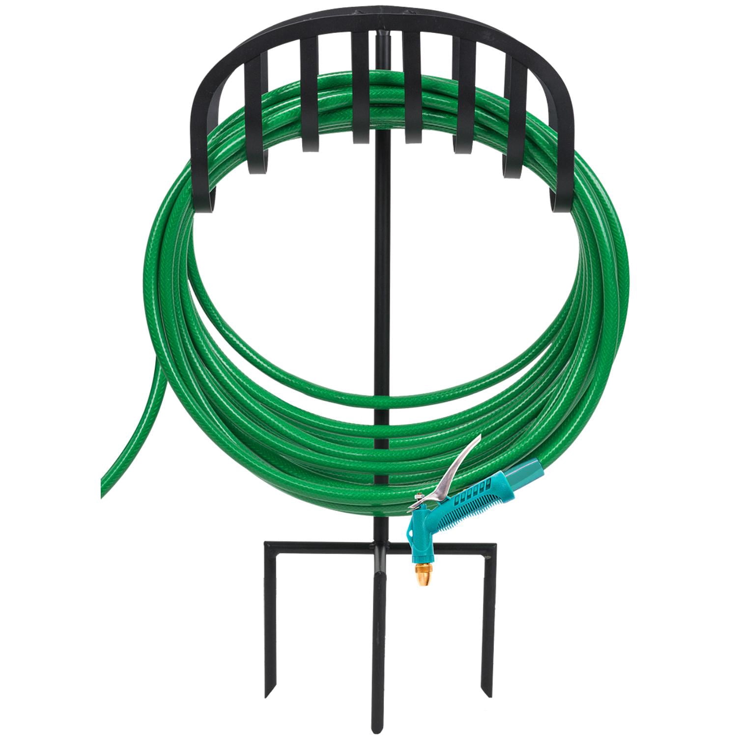 Sorbus Garden Water Hose Holder Stand with Ground Stakes, Holds 125 ft 5/8 in Hose, Black