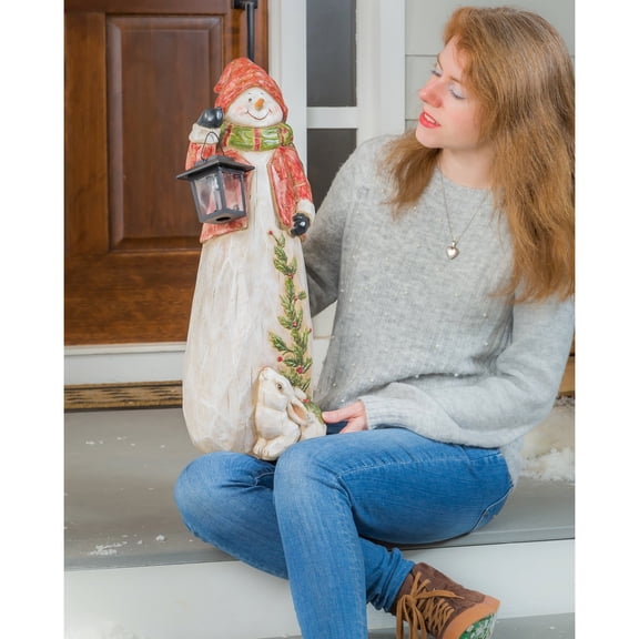 24"H Snowman with Solar Lantern Garden Statuary