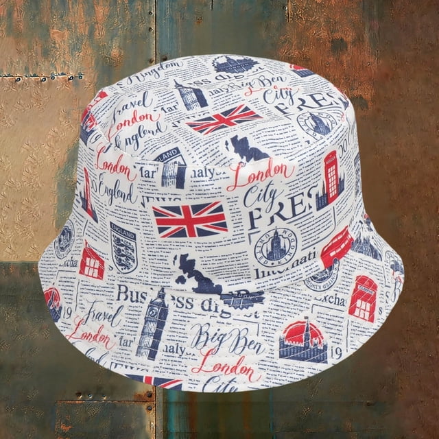 Chapeau Bob pour Extérieur Léger Réglable Grand Bord Design Imprimé Britannique Accessoires de Mode Décontractée d'Été