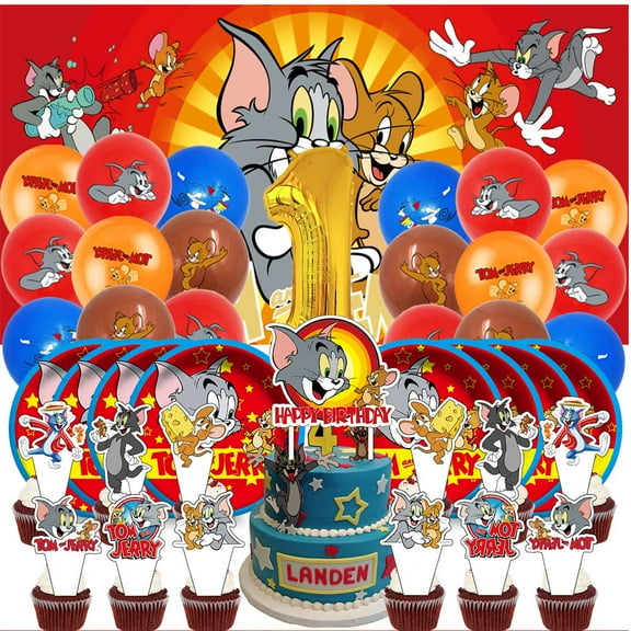 Tom and Jerry Balloons Party Supplies 1st Decor Tableware Birthday Cake Topper Decorations Banner Backdrop