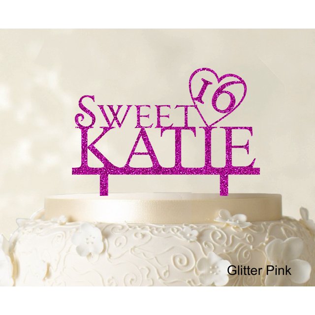 Personalized Birthday Cake Topper Glitter Pink Cake Topper Color Option Available 5-7 Inches Wide