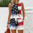 thumbnail image 2 of WTOBBY Women's Summer Color Block Print Two Piece Set Vest Sleeveless Top and Shorts Outfit Retro Style for Casual Fashion and Independence Day Themes ,Black L, 2 of 6