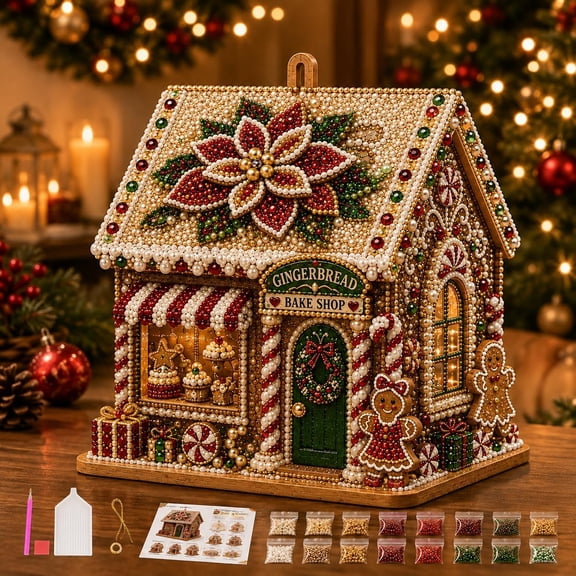 DIY Pearl Art Christmas House, Wooden House 3D Rhinestone Diamond Art DIY Kit Beginner-Friendly for Craft Lovers