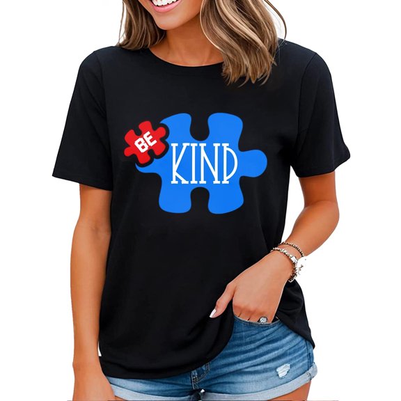 Be Kind Autism Awareness Shirt for Women Black Medium