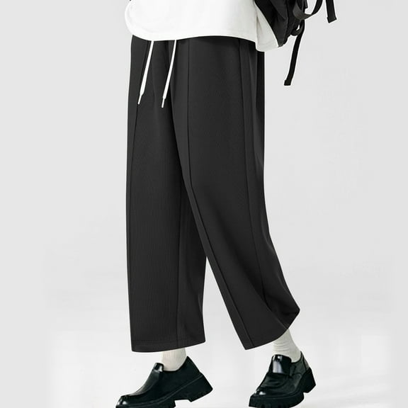 tarylea Mens Pants Wide Leg Drawstring Trousers Solid Color Elastic Waist Pants with Pockets Casual Dressy Summer Dailywear Pants
