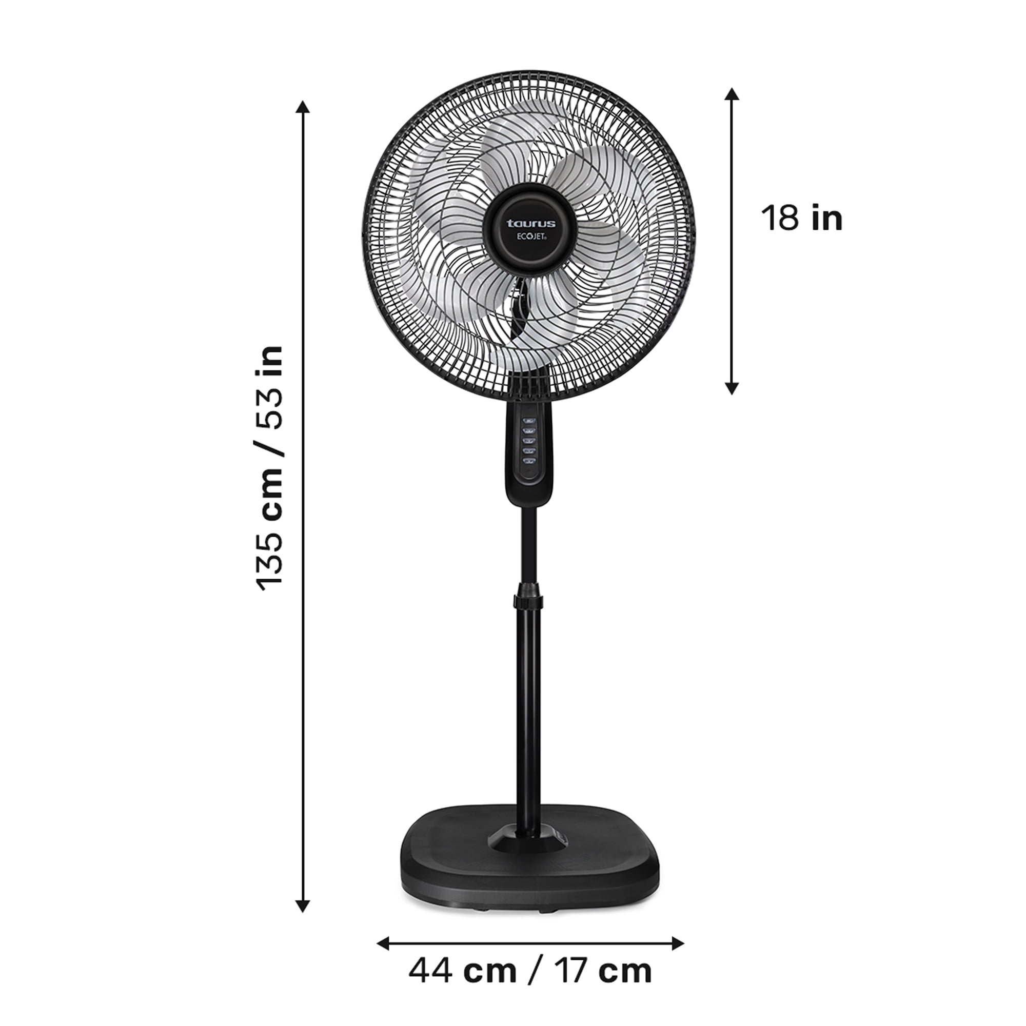 Taurus Silent Power 18" Pedestal Fan with ECOJET Grille, Ultra Quiet Oscillating Floor Fan with Adjustable Height, 3 Speeds, for Bedroom, Office or Living Room – Powerful Airflow and Energy Efficient